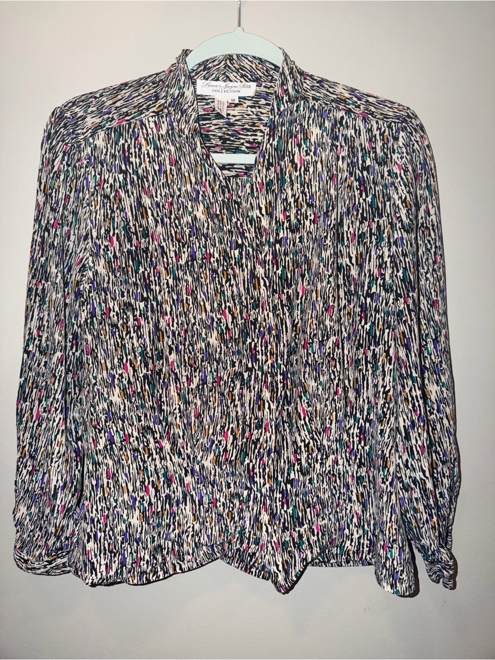 Vintage Laura Jayne Collection Blouse M L 80s 90s Abstract long sleeve 12P